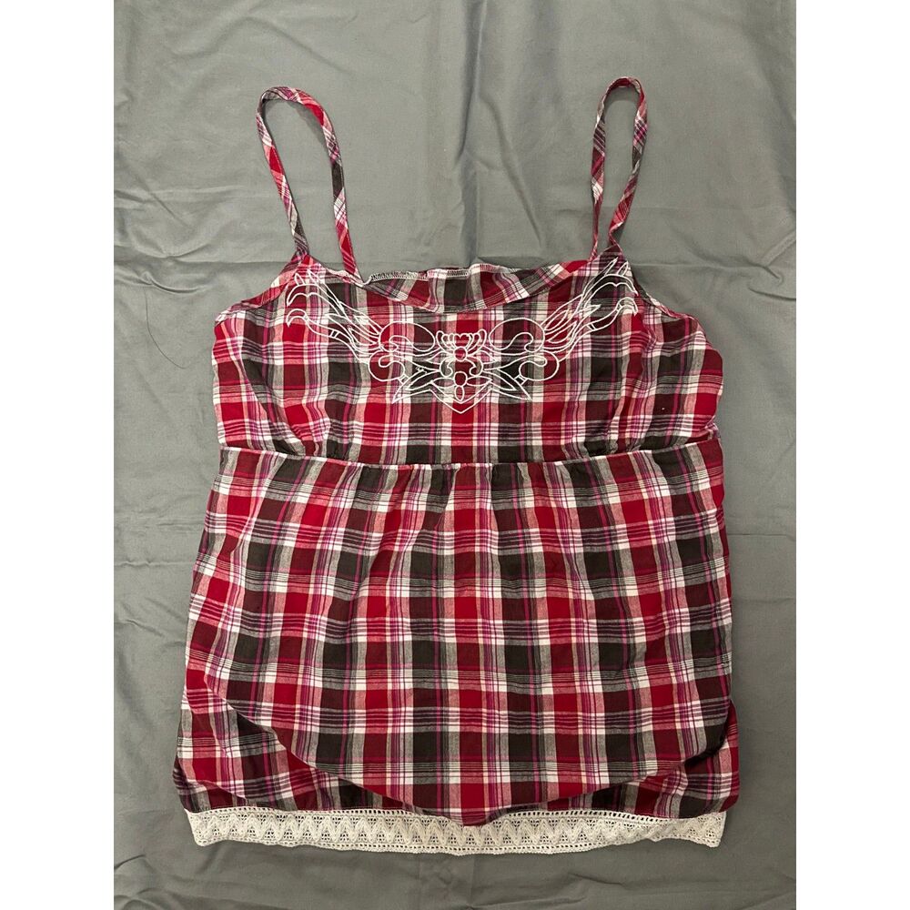 Y2K Camo Plaid Babydoll Cami Top